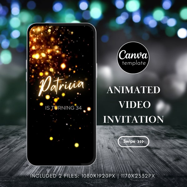 Editable Birthday Invitation Template Black and Gold Birthday invite for girls Birthday party Animated Video Invitation Mobile invite 13