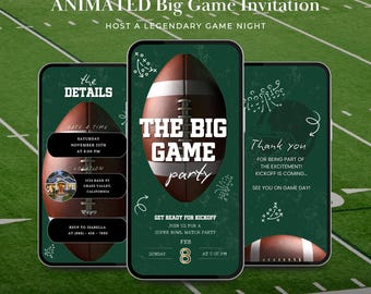 Animated Big Game Invitation | Party Digital Video Invite | Editable Canva Template | Football Watch Party Animated Card