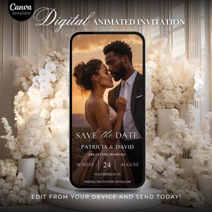 Digital Save The Date Template, Minimalist Wedding Save The Date Video Invitation, Photo Save The Date Animated Editable Template Download