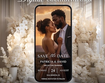 Modèle numérique réservez la date, mariage minimaliste, faites-vous réserver la date vidéo d'invitation, photo réservez la date modèle modifiable animé à télécharger