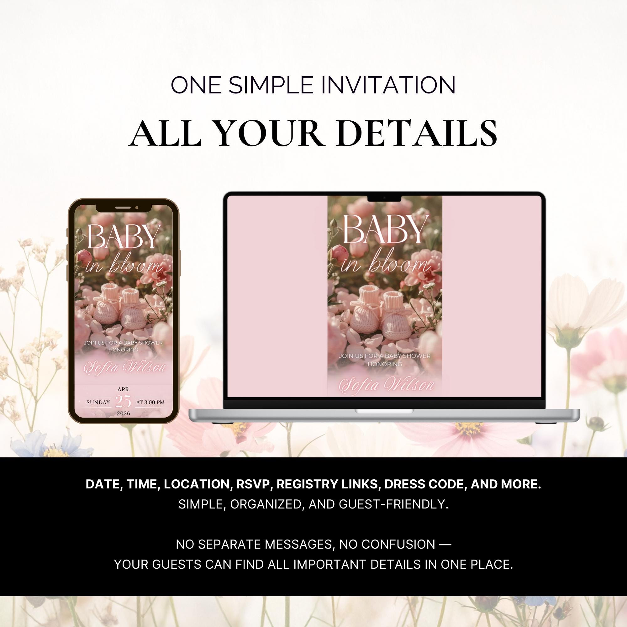 Animated Einvite Animated Baby Shower Invitation Girl | Floral Digital Einvite With ...