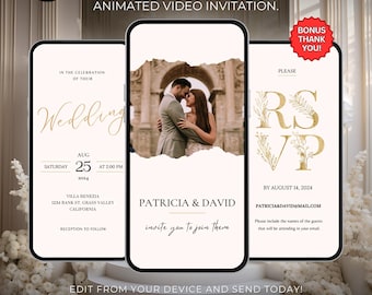 Animated Wedding Invitation, DIY Template Design, Wedding Video Invitation, Wedding RSVP Invite, Premade Digital Wedding Electronic Invite