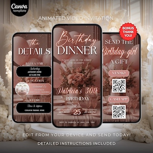 Digital Birthday Dinner invitation template, Birthday Dinner, Digital Birthday Party Invite, Editable Template, Text evite, Animated invite