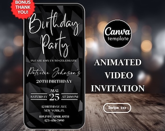 Digital Black Neon Birthday Party Invitation Template editable invitation download Animated Video Invitation Minimalist invite Canva 94