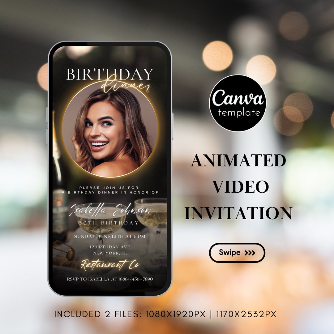 Birthday Invitation Editable Template Digital Birthday Dinner Animated ...