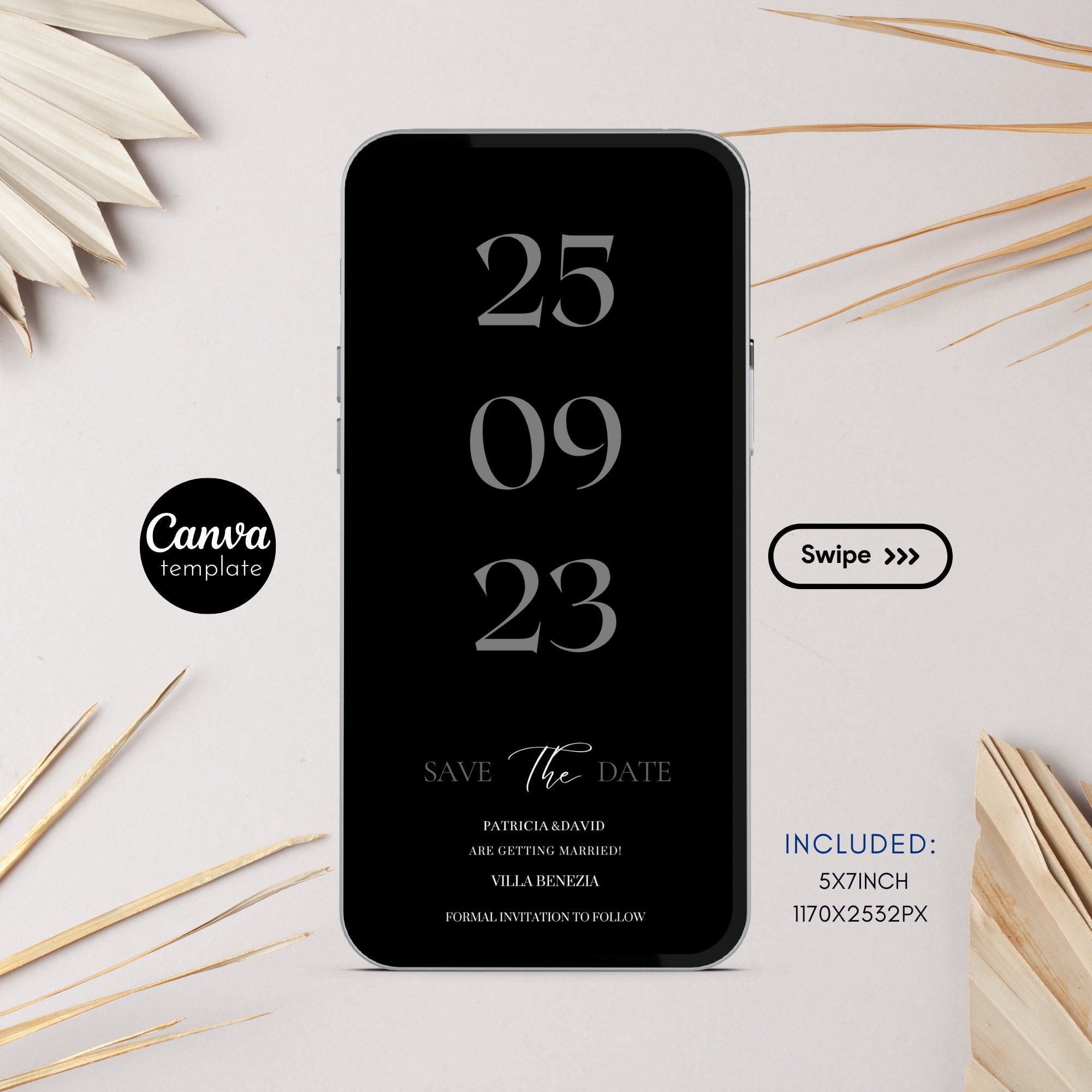 Minimal Save the Date E-invite Editable Template Digital Invite Electronic Save the Date Instant Download modern wedding invite printable