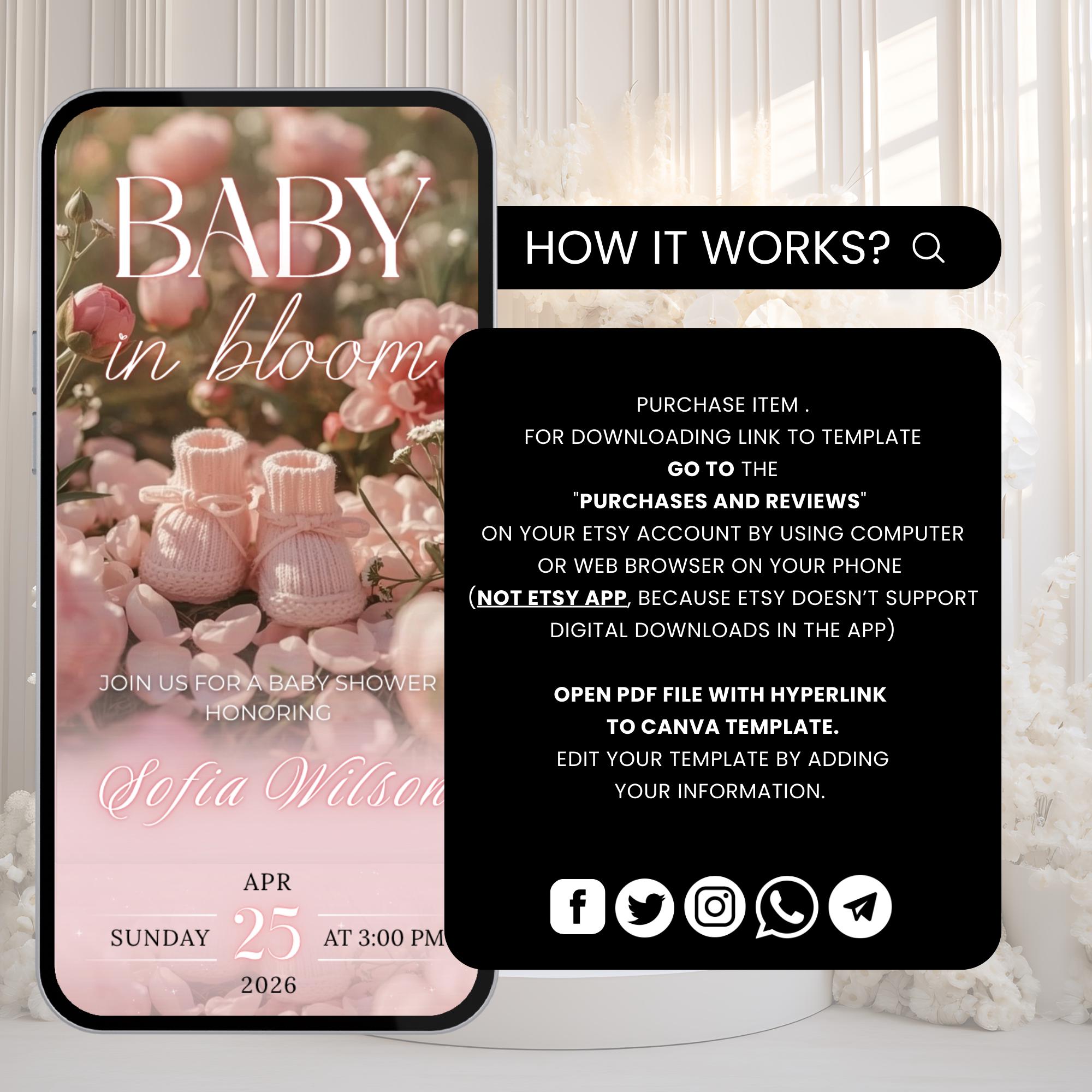 Animated Einvite Animated Baby Shower Invitation Girl | Floral Digital Einvite With ...