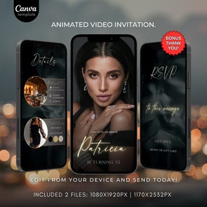 Animated Birthday dinner video invitation digital birthday party invitation text invitation dinner party invite download canva template 617