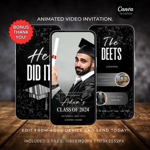 Graduation Video Invitation, Animated Grad Announcement, Graduation Invite, Grad Party Evite Instant Download Editable Template with photo