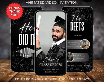 Graduation Video Invitation, Animated Grad Announcement, Graduation Invite, Grad Party Evite Instant Download Editable Template with photo