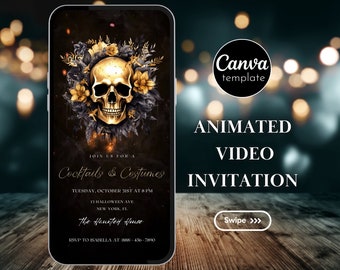 Halloween Invitation Template Instant Download Vintage Halloween Invite for Adults Halloween Party Animated Video Invitation Gothic Skull