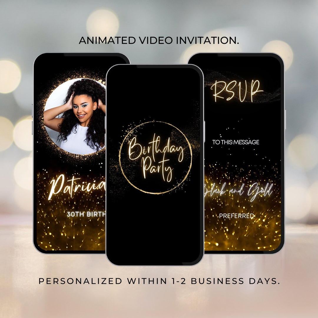 Editable Birthday Invitation Template Black and Gold Birthday Invite ...