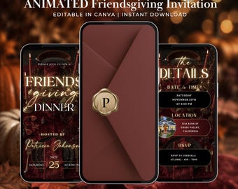 Invito digitale per il Friendsgiving, invito modificabile per la cena del Ringraziamento, modello video per un'accogliente festa autunnale tra amici