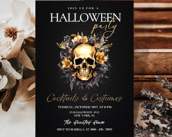 Editable Halloween Party Invitation for Adults Halloween Costume Party Invite Gothic Skull Invitation Template Printable Halloween Invite