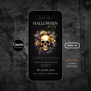 Editable Halloween Party Invitation for Adults Halloween Costume Party Invite Gothic Skull Invitation Template Printable Halloween Invite