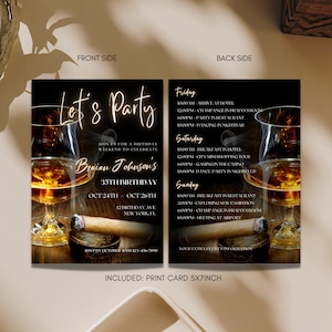 Whiskey Invitation Printable Editable template Whiskey Birthday Invitation For Men Birthday Invite Whiskey Party invite Itinerary template