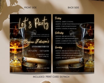 Modèle imprimable modifiable d'invitation de whisky Invitation d'anniversaire de whisky pour homme, invitation d'anniversaire, modèle d'itinéraire d'invitation de soirée whisky
