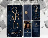 Graduation Invitation Template 2026, Animated Graduation Evite, Editable Canva Grad Party Invite, Navy Blue Gold Graduation Invite