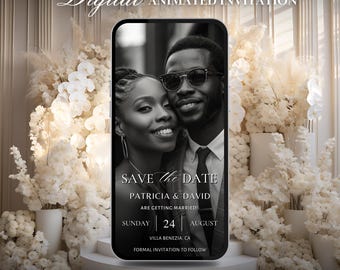 Modèle numérique réservez la date, mariage minimaliste, faites-vous réserver la date vidéo d'invitation, photo réservez la date modèle modifiable animé à télécharger