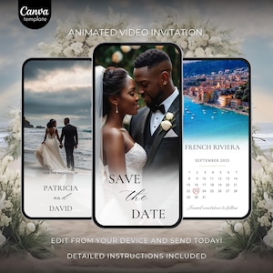 Retenez le modèle numérique, mariage minimaliste, faire gagner la date vidéo d'invitation, calendrier Photo Retenez la Date, modèle modifiable à télécharger1