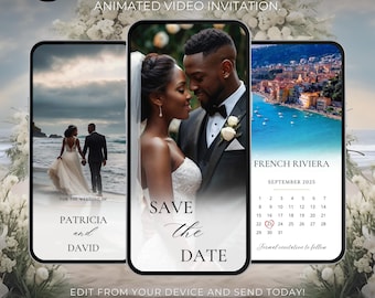 Retenez le modèle numérique, mariage minimaliste, faire gagner la date vidéo d'invitation, calendrier Photo Retenez la Date, modèle modifiable à télécharger1