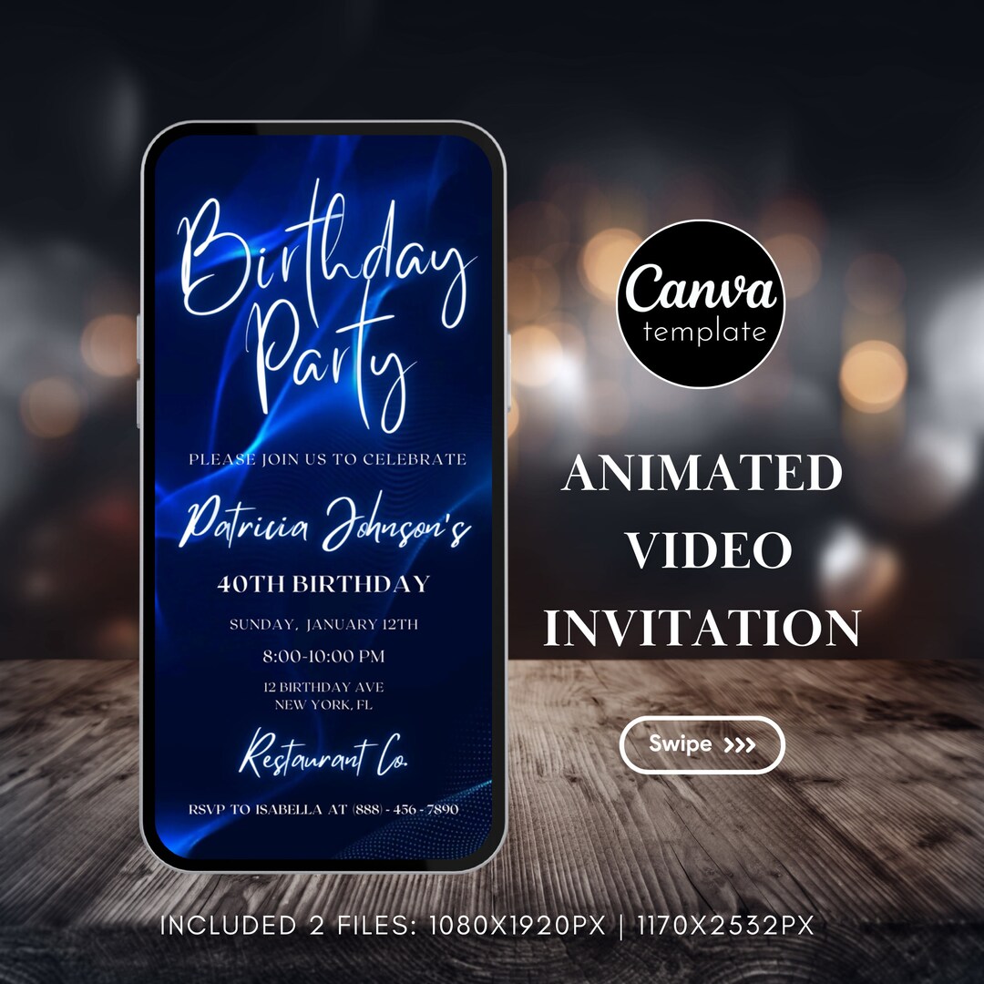 Editable Birthday Party Invitation Template Digital Blue - Etsy