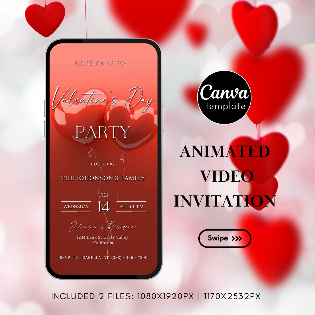 Editable Valentine Invitation Template Digital Valentine Party Video