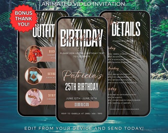 Birthday Weekend, itinerary template, travel itinerary,  Girls Trip, Birthday Weekend Invitation Video, Digital itinerary, Weekend Itinerary