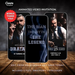 Bearbeitbare Geburtstagseinladungsvorlage mit Foto Brunch Party Men Mobile Invite für Herren-Geburtstagsfeier Video Invite Erwachsenen Geburtstag 368