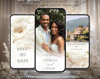 Animierte Hochzeit Save The Date, benutzerdefiniertes digitales Save The Date Video, bearbeitbare Canva-Vorlage, elektronische Hochzeitsankündigungskarte