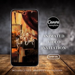 Animated Whiskey-Themed Digital Save the Date Invitation for Men Birthday Party Editable Template Adult Birthday Video Invite Modern 323