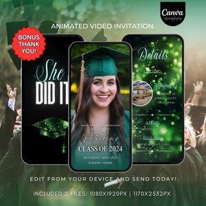 Graduation Video Invitation, Animated Grad Announcement, Graduation Invite, Grad Party Evite Instant Download Editable Template with photo