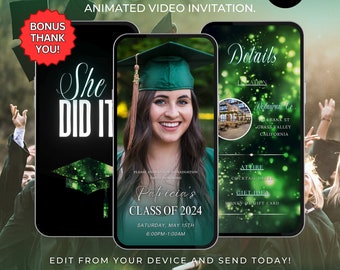 Graduation Video Invitation, Animated Grad Announcement, Graduation Invite, Grad Party Evite Instant Download Editable Template with photo