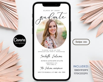 Digital Graduation Party Invite Template Modern Graduation Party Evite with Photo Electronic Graduation Announcement Instant download 225