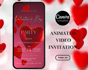 Modello di invito di San Valentino modificabile Invito video digitale per la festa di San Valentino Invito di testo per la festa di San Valentino Modifica in Canva Download immediato 495