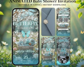 Animated Baby Shower Invitation Video | Butterfly Theme | Editable Canva Digital Invite