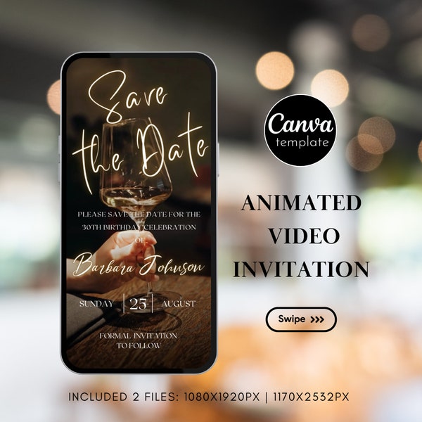 Save the Date Gold and Black Animated Video Invitation Template for Birthday Party Save the Date Gold Neon Birthday Invitation Template 320