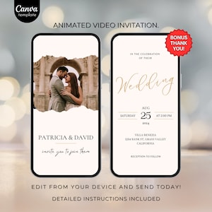 Hochzeitseinladung Vorlage Video einladen mit Foto Animierter Minimalistischer Hochzeitseinladung Sofort Download Digitaler Telefoneinladungstext