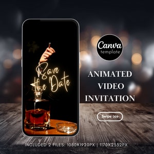Animated Whiskey-Themed Digital Save the Date Invitation for Men Birthday Party Editable Template Adult Birthday Video Invite Modern 102