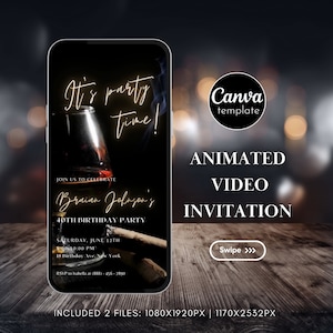 Animated Whiskey-Themed Digital Save the Date Invitation for Men Birthday Party Editable Template Adult Birthday Video Invite Modern 177