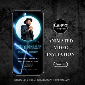 Modello video di invito per festa di compleanno modificabile Invito per festa in discoteca con foto Invito mobile per video invito per uomini Compleanno per adulti 336