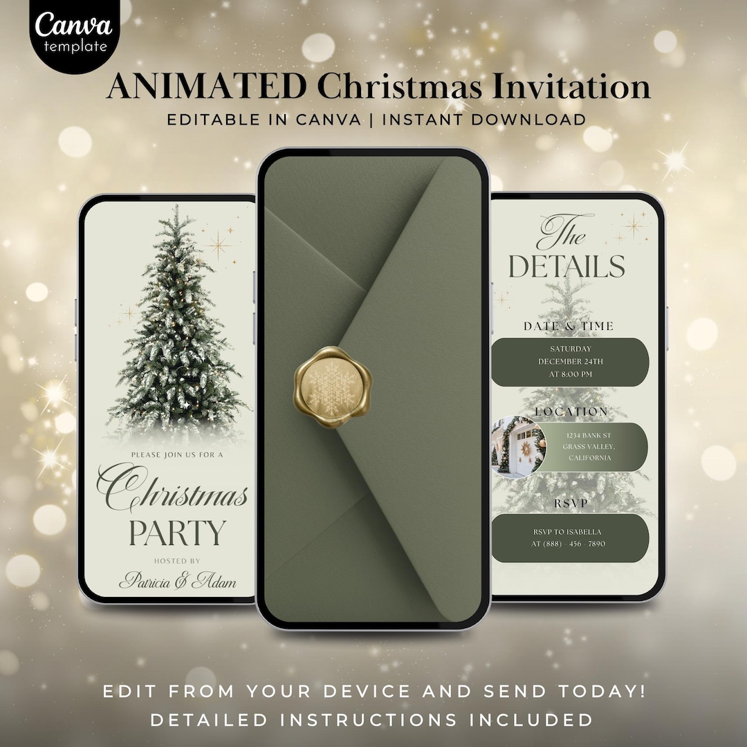 Christmas Party Invitation Template, Elegant Holiday Digital Invite ...