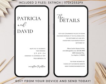 Minimalist Wedding Invitation Template Set Electronic Wedding Invitation Modern Online Invitations Digital Evite Smartphone Invitation