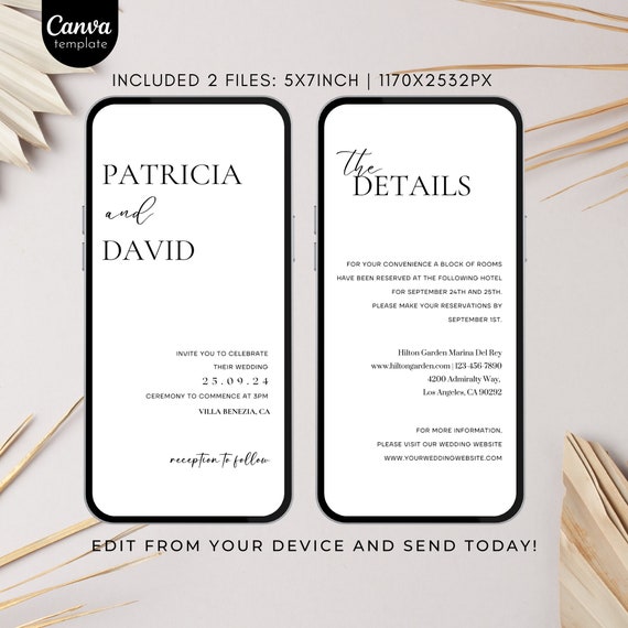 Minimalist Wedding Invitation Template Set Electronic Wedding Invitation Modern Online Invitations Digital Evite Smartphone Invitation