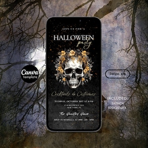 Editable Halloween Party Invitation for Adults Halloween Costume Party Invite Gothic Skull Invitation Template Printable Halloween Invite