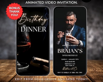 Birthday Dinner video invitation Editable Template Animated Birthday Dinner Digital Birthday Party Invite Instant Download text evite 584