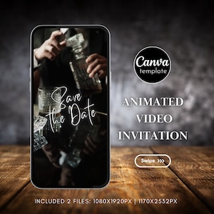Animated Whiskey-Themed Digital Save the Date Invitation for Men Birthday Party Editable Template Adult Birthday Video Invite Modern 175