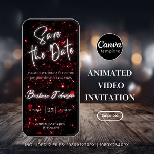 Editable Save the Date Invitation Template Digital Red Birthday Modern Save the date Animated Invitation Birthday Party Evite Video Invite34