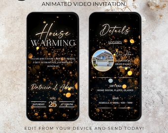 Housewarming Invitation Template Editable Housewarming Invite Digital Mobile Invitation Download Black Gold Modern New Home Video Invite
