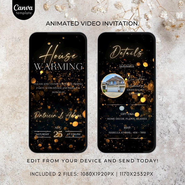 Housewarming Invitation Template Editable Housewarming Invite Digital Mobile Invitation Download Black Gold Modern New Home Video Invite